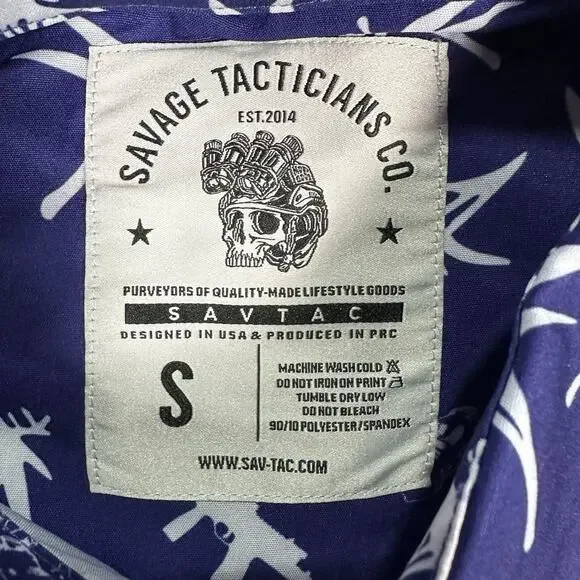 NWT Savage Tacticians Blue White 2nd Amendment Guns Hawaiian Shirt Men’s Size S - Picture 3 of 7